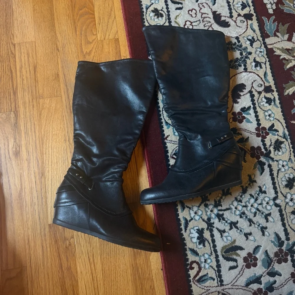 Y2K grunge knee high wedge boots